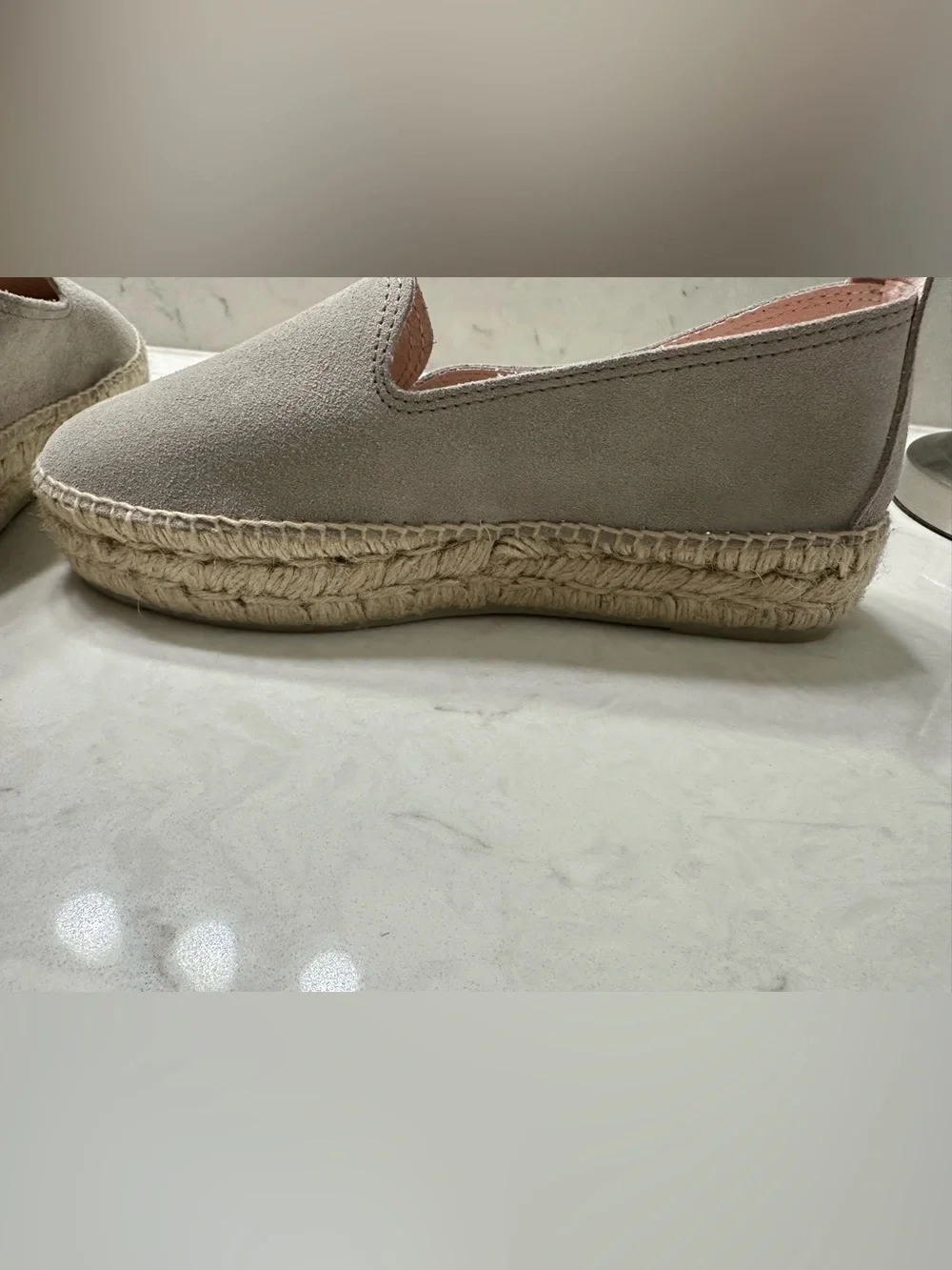 Taupe Suede Espadrille Slip-On with Pink Lining, 39, Manebi